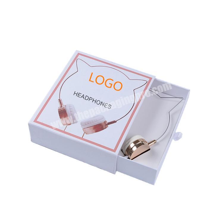 Luxury Cute Headphone Wireless Earphone Packaging Gift Rigid Cardboard Drawer Sliding Out Box Custom LOGO