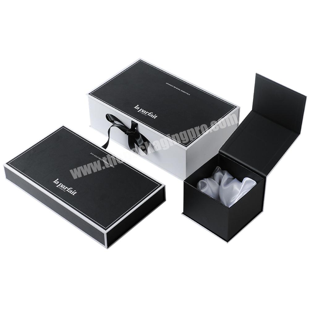 Luxury Design Custom Logo Velvet Paper Rigid Cardboard Packaging Open with Magnetic Closure Empty Gift Satin Box