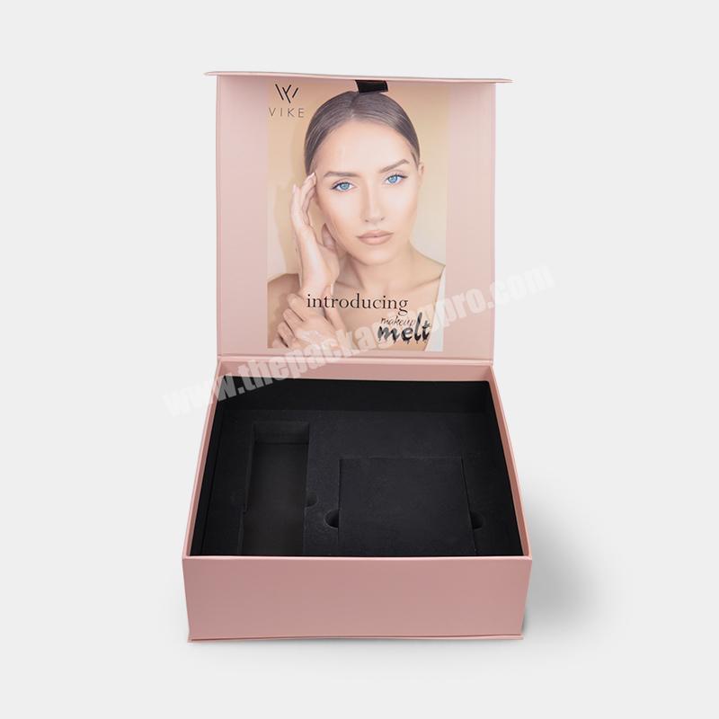 Luxury Exquisite Customized Pink Color Magnetic Book Shape Cardboard Gift Cosmetic Packaging Paper Box For Skincare