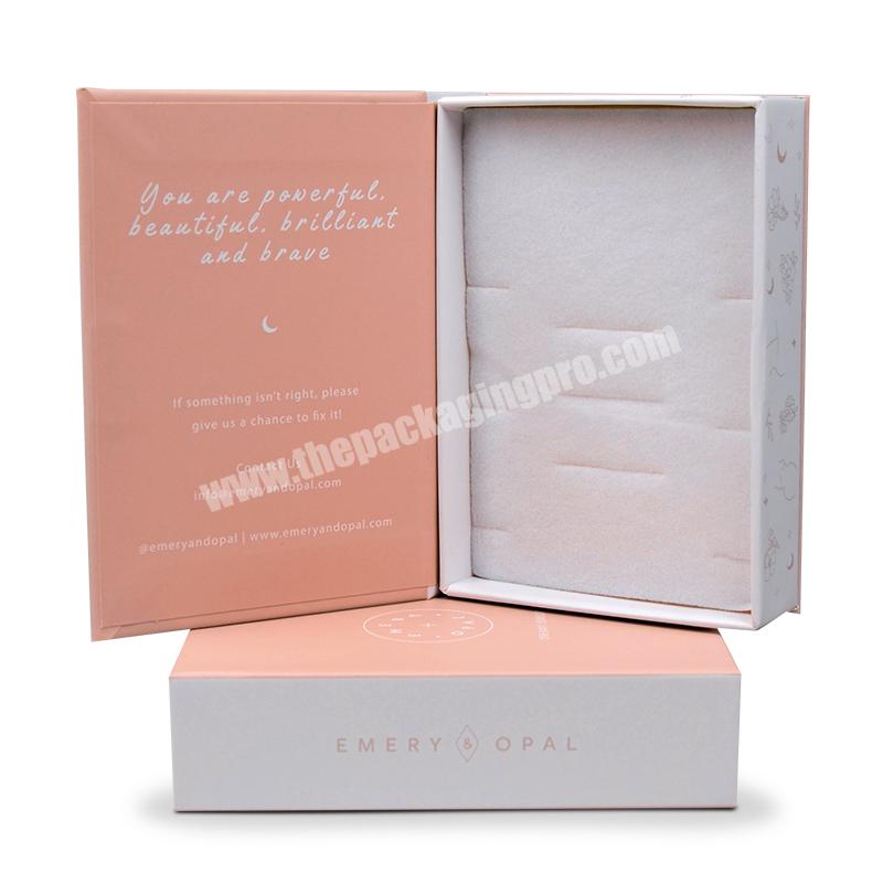 Luxury Jewelry Gift Packaging Customized Book Shape Magnet Paperboard Pink Box With Own Logo