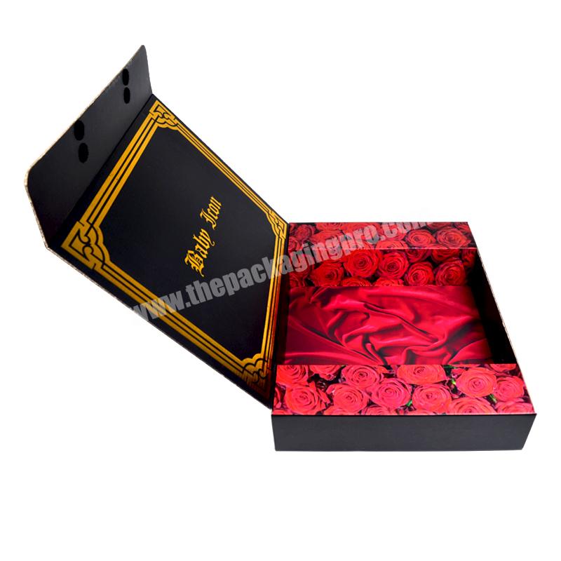 Luxury Matte Black Corrugated Mailer Box With Gold Foil LOGO Custom Cosmetic Gift Paper Box