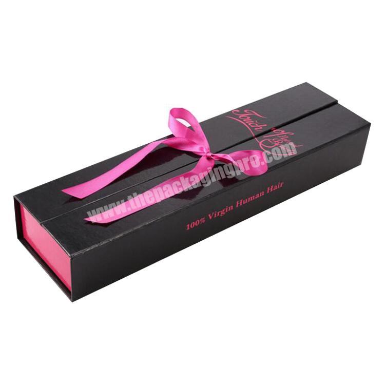 Luxury Mini Wigs Hair Extensions Bundle Black Paper Rigid Cardboard Gift packaging Box with Ribbon Custom LOGO