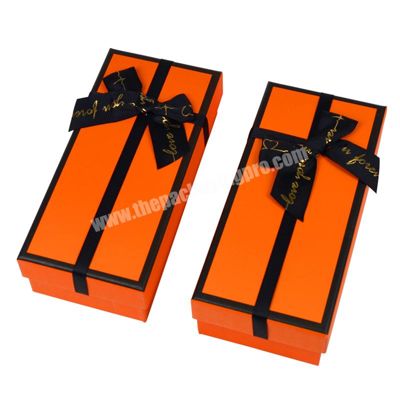 Luxury Orange Cardboard Box With Lid and Based Gift Paper Box With Ribbon Bow