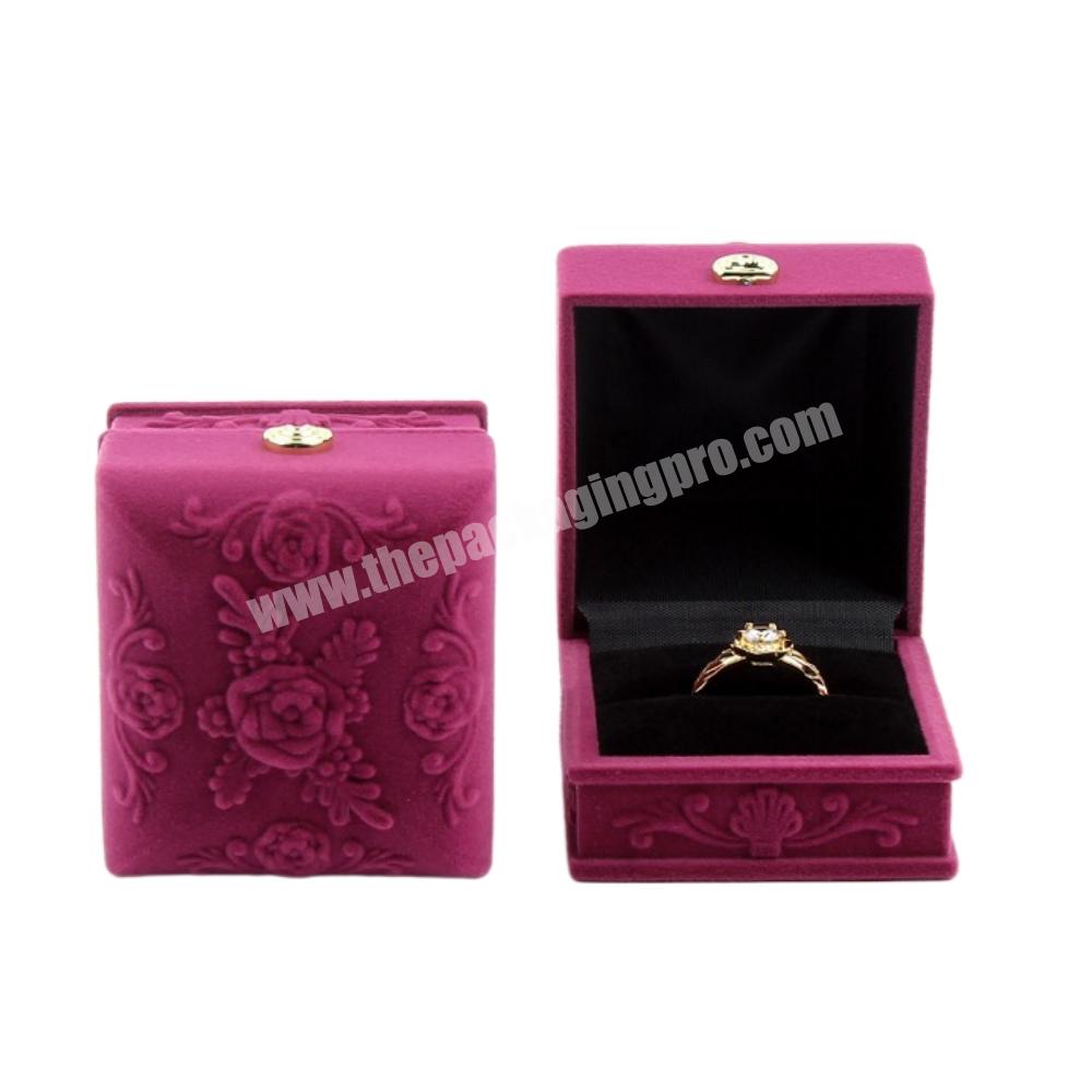 Luxury Unique High Quality Embossed Pink Rose Velvet Jewelry Ring Bracelet Necklace Pendant Gift Box