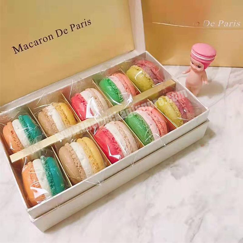 Luxury White Textured Paper Cardboard Macaron Case Chocolate Box Black Gold Foil Logo Macaron Container Box Luxury Packaging OEM