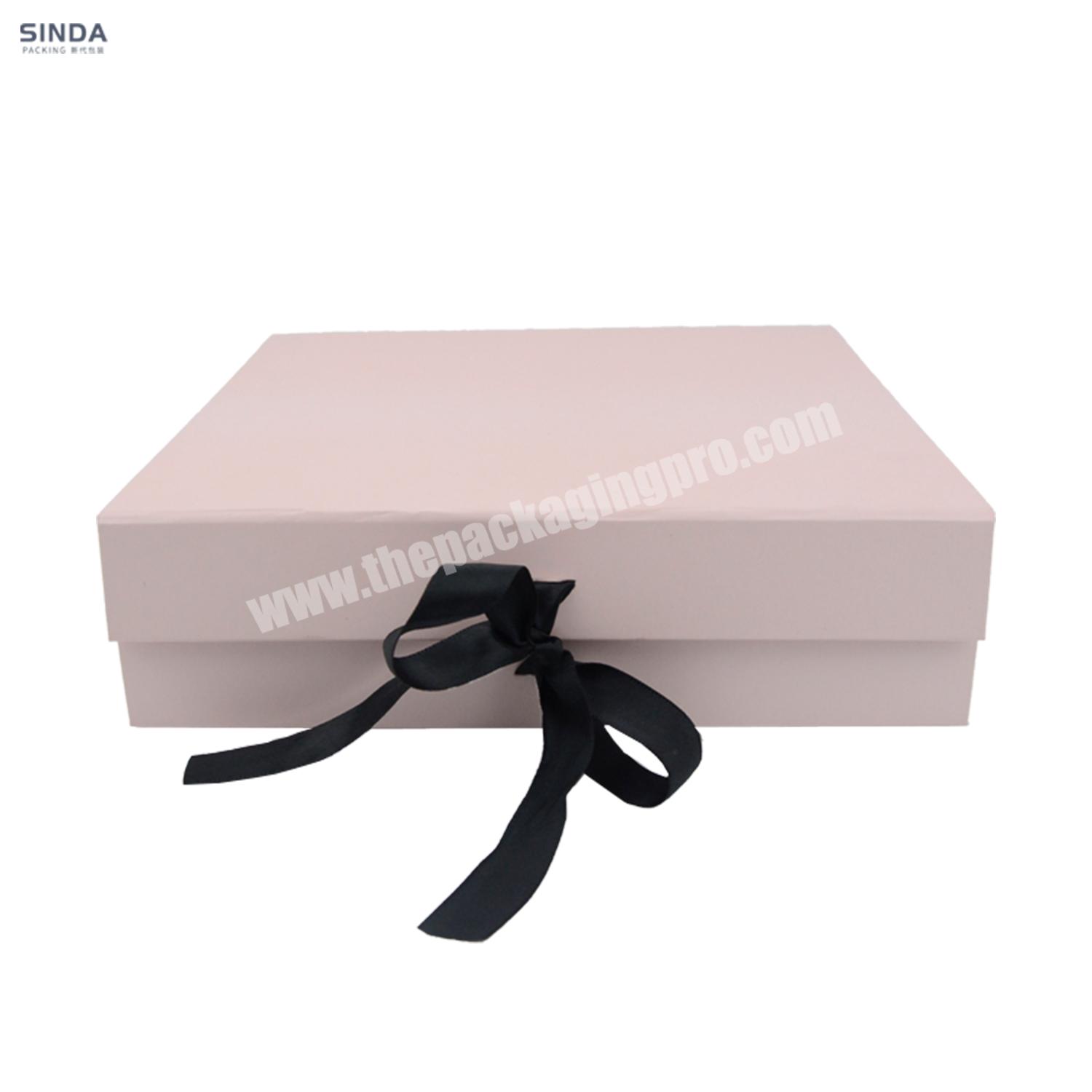 Luxury custom logo printed paper box pink color printing book shape box with ribbon for cosmetic