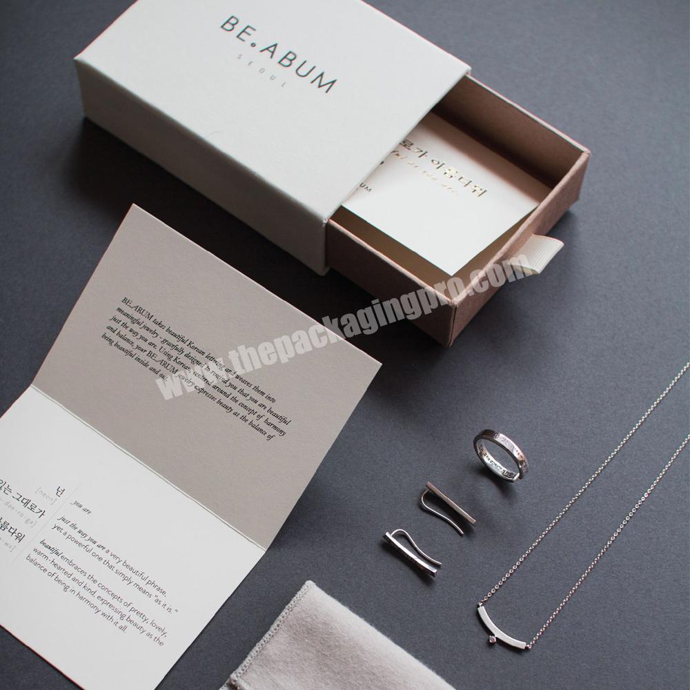 Luxury drawer gift paper cardboard custom logo printed velvet bracelet earring necklace ring packaging jewelry box