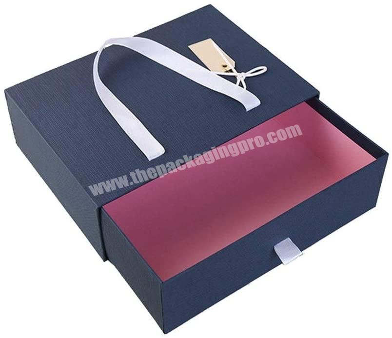 Luxury high quality fsc clothes packaging gift boxes custom logo drawer style garment paper box with ribbon handles