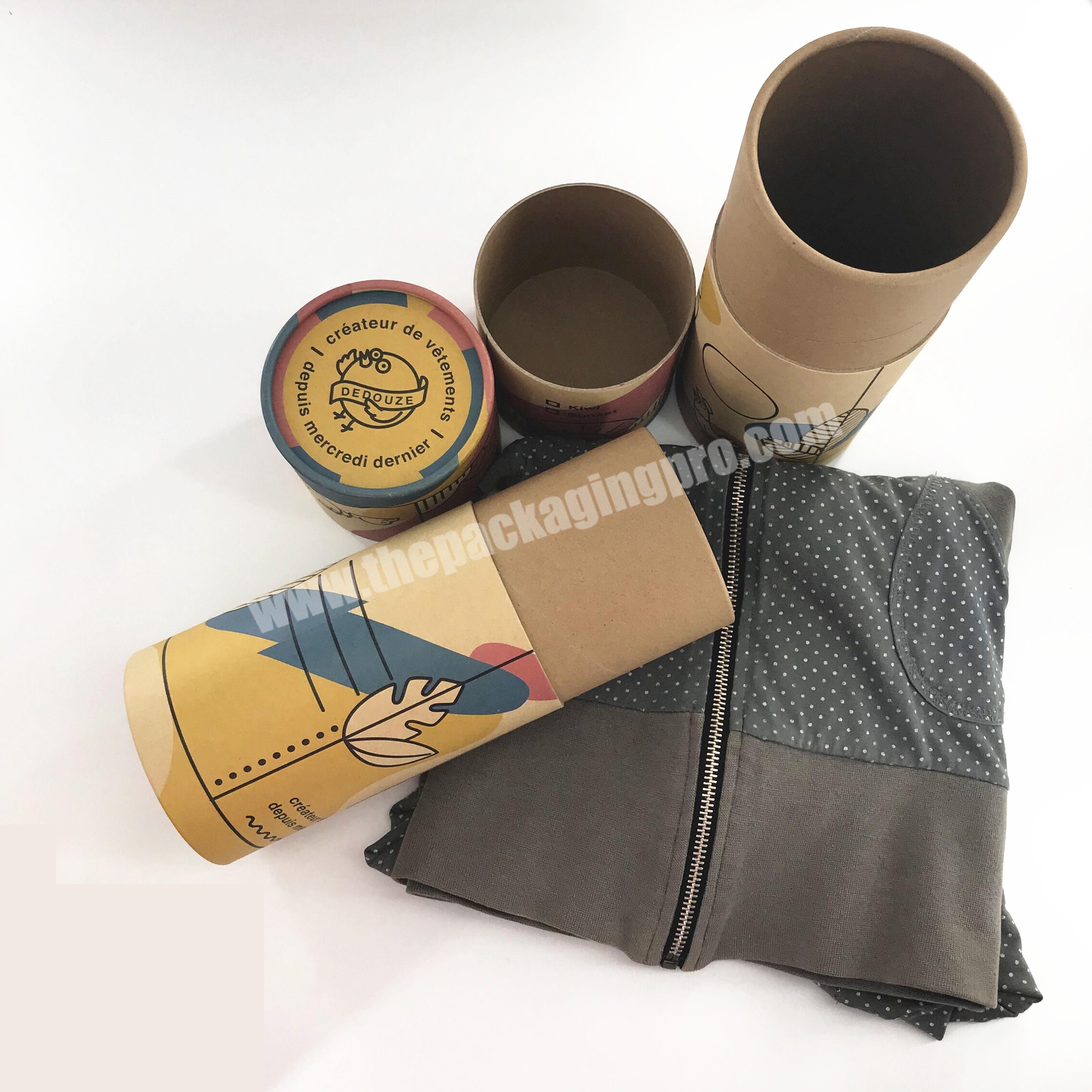 Luxury printing kraft round cardboard box cylinder tube packaging with window for T-shirt clothes packaging paper tube