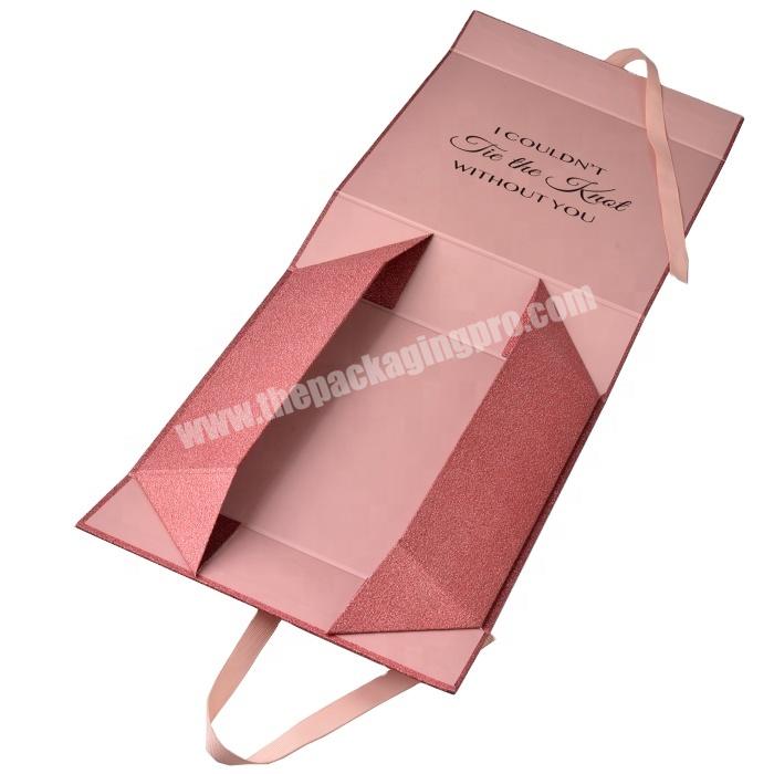 Magnet Box Carton Black Rigid Flat Luxury Magnetic Folding Storage Paper Gift Box With Ribbon