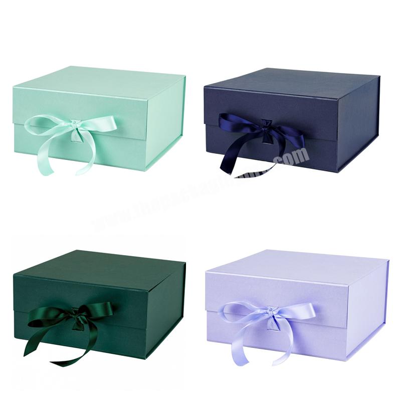 Magnetic lid flap folding box with ribbon closure luxury made packaging paper wedding gift box caiye custom