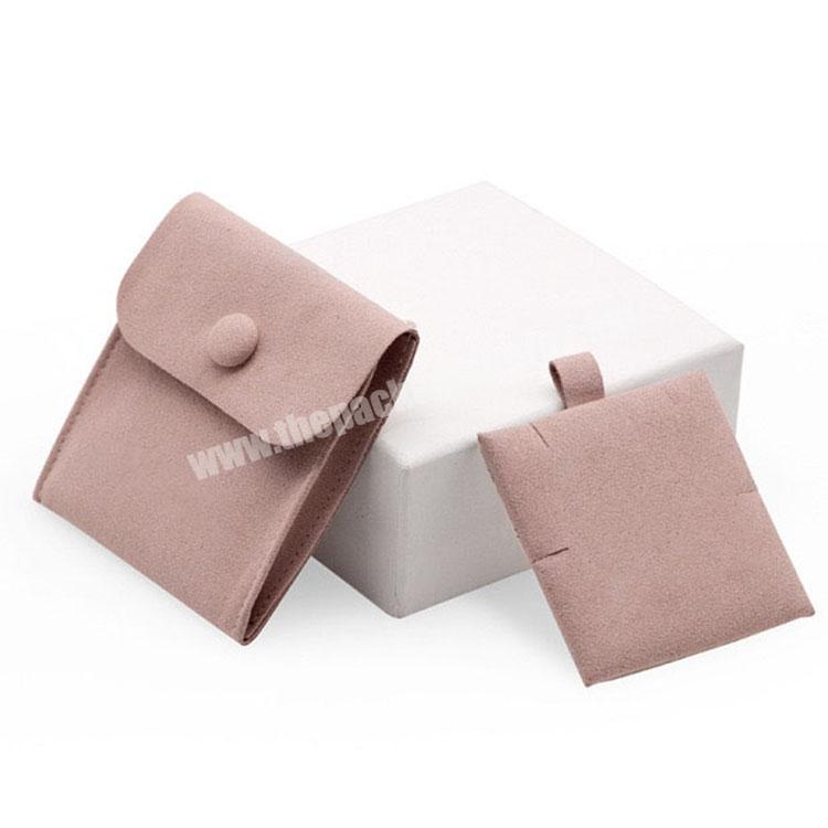 Microfiber snap button bag with insert card logo jewelry bag with ribbon