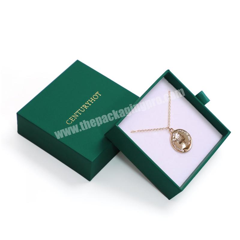New Custom Logo Printing Bracelet Packaging Jewelry Green Slide Drawer Cardboard Gift Box With Foam Insert For Necklace