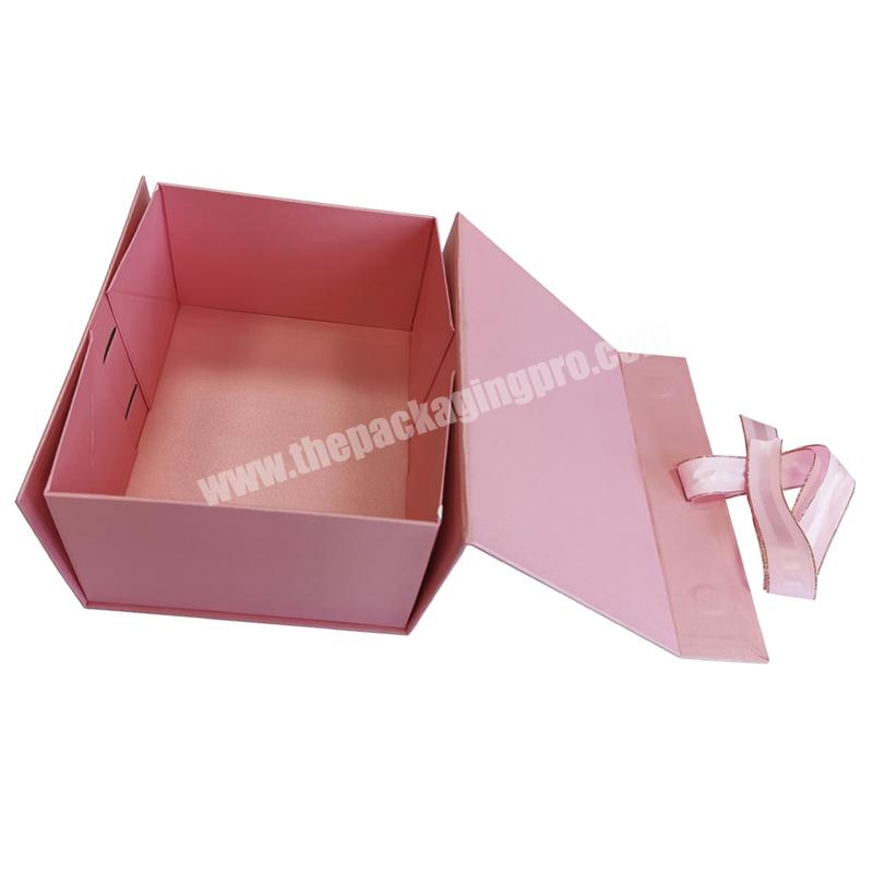 New Design Pink Cardboard Packing Box Pink Ribbon Closure Packing Gift Box for Clothes Shoes Dress