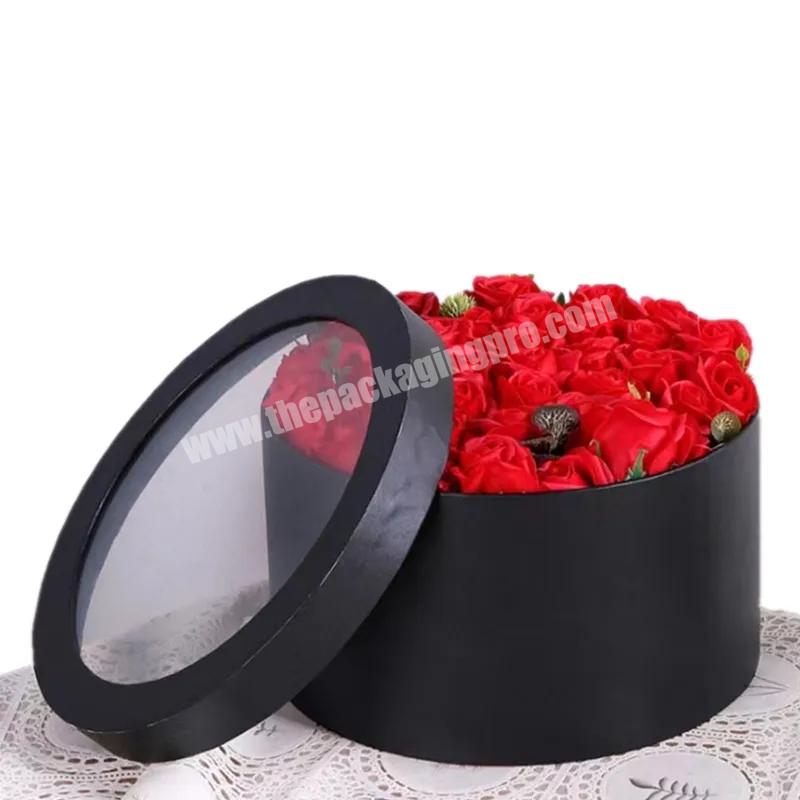New Luxury Round Gift Box Custom Rose Flower Carton Box Packaging Mothers Day Flower Box Wedding with Clear Lids