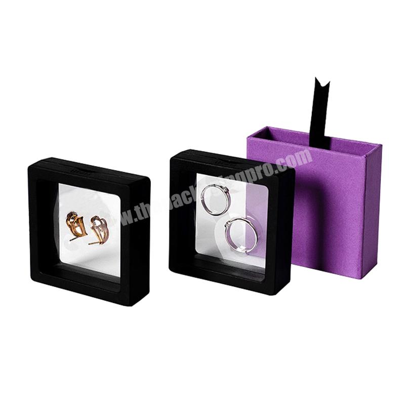 New Transparent Jewelry Ring Earring Packaging Drawer Boxes With Ribbon