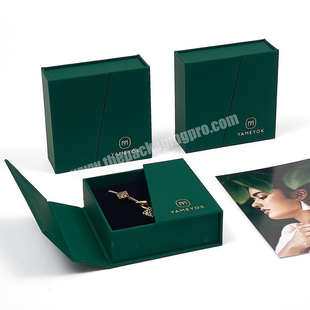 OEM Luxury Necklace Earring Ring Gift Packaging Paper Green Double Open Door Jewelry Box