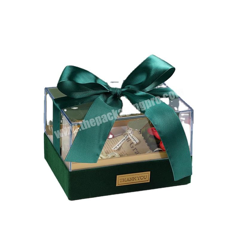 OEM Manufacturer Logo Luxury Mini Ribbon Lid and Base Packaging Clear Acrylic Gift Box