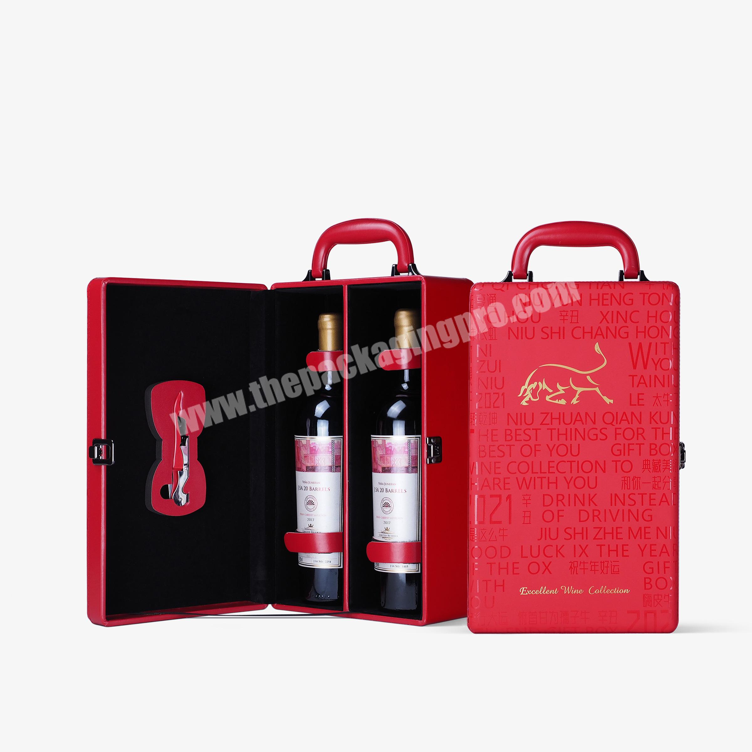 OEM factory wine gift box packaging leather wine box custom wine box for 2 bottle