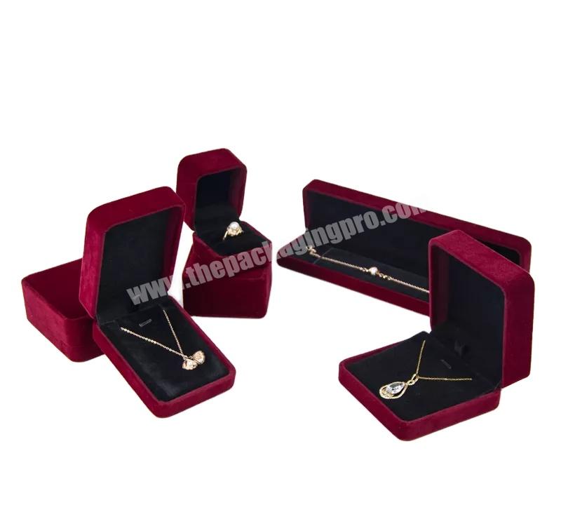 OEM logo jewelry packaging wine red cream velvet ring box necklace box factory