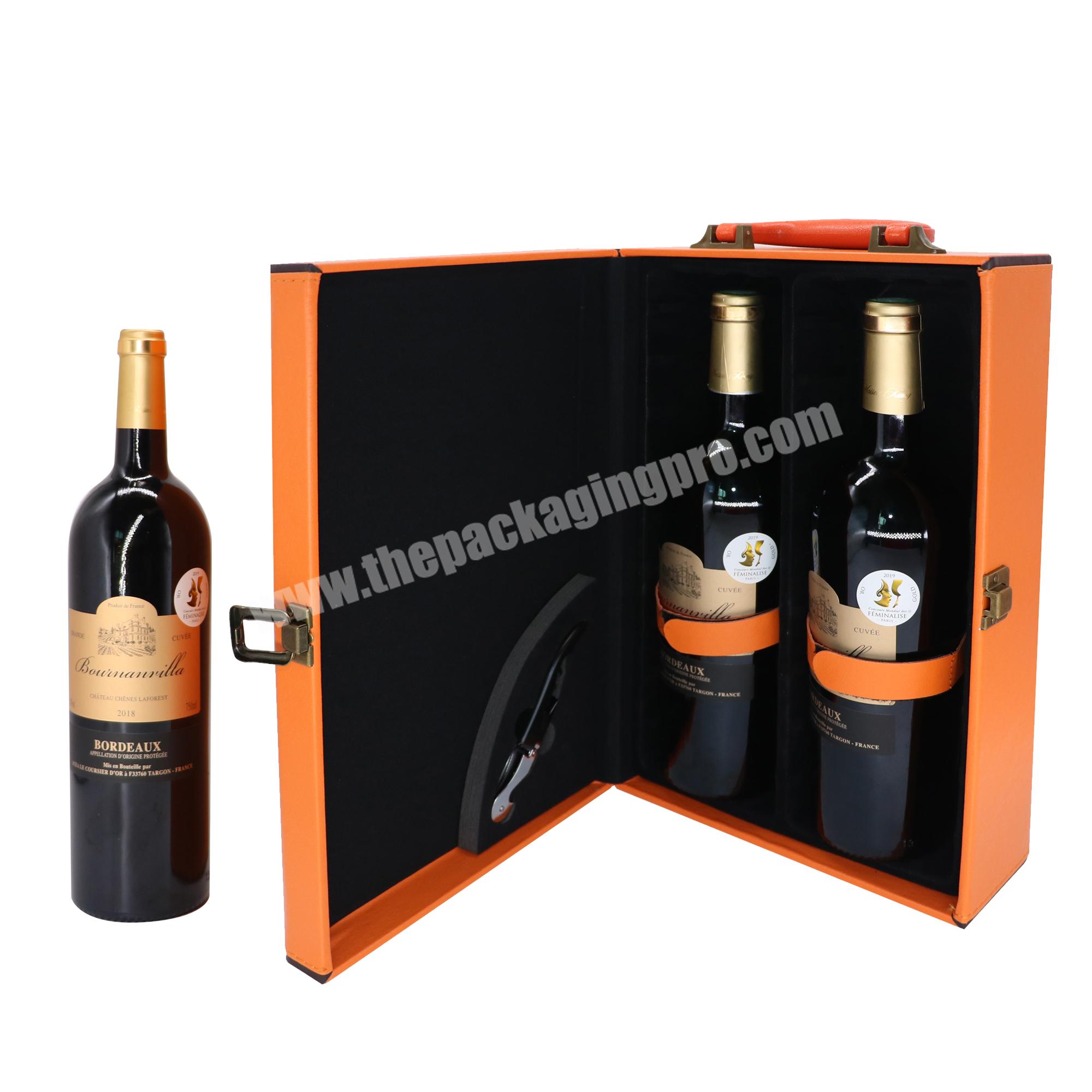 OEM luxury wine boxes set 2 bottle wine box portable wine gift box with handles