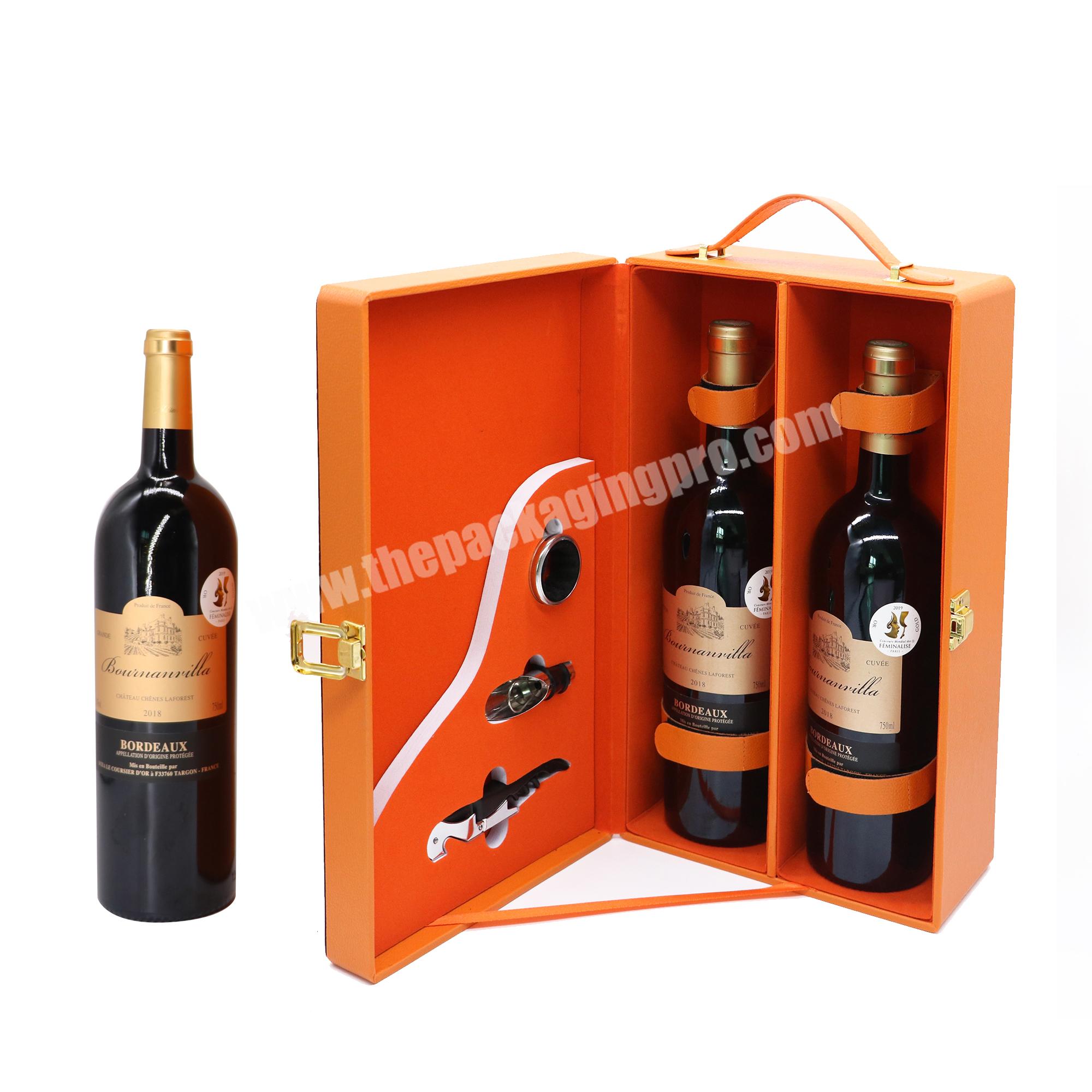 OEM wine gift box packaging wine red velvet box custom logo wine 2bottle box