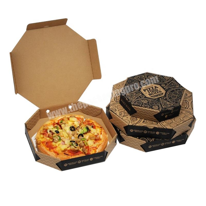 Octagon Plain Food Packaging Mini Round Box Kraft Paper for Italy or Customized Black Pizza Pizza Packing Paperboard Brown