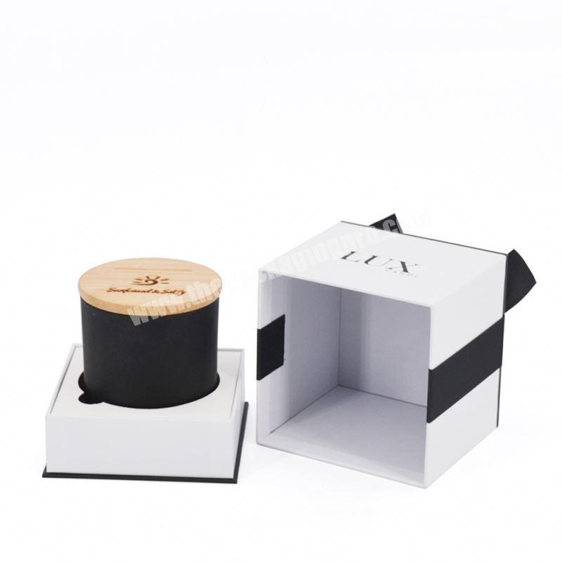 Packaging Recycling Taper Cube Custom Luxury Black Gift Paper Scent Tubular Candle Boxes Leather Boxing For Candles