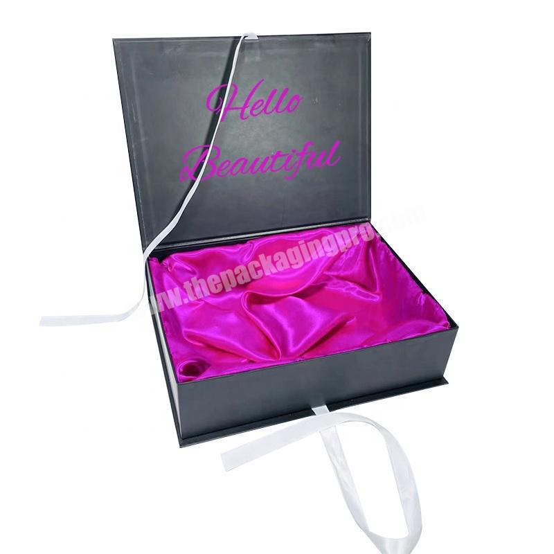 Paper Gift Boxes Foldable Wholesale Human Weave Bundles Wig Packaging with Ribbon for Hair Extension Box Custom Logo Luxury