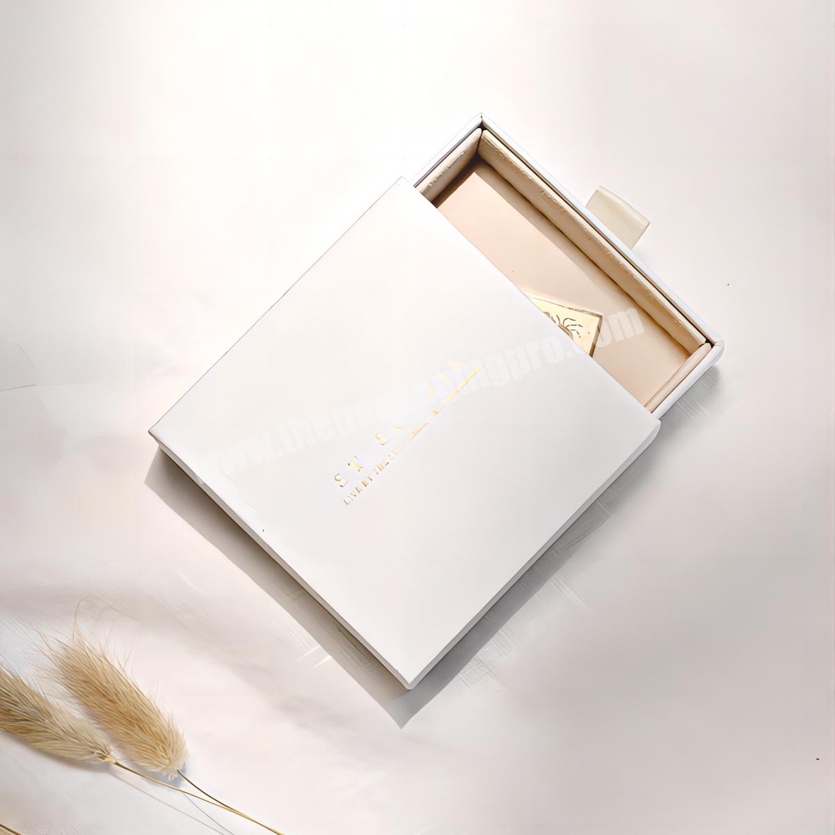 Personalized Deboss Logo Print Paper Box Drawer Box with Microfiber Jewelry Bag