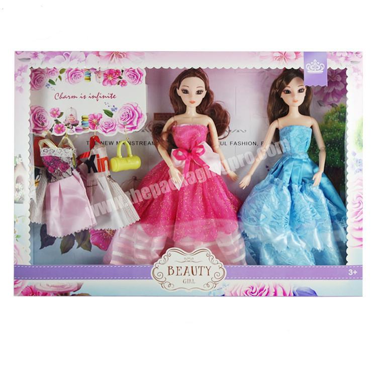 Pink Foldable Cartoon Window Gift Set Box For  Doll