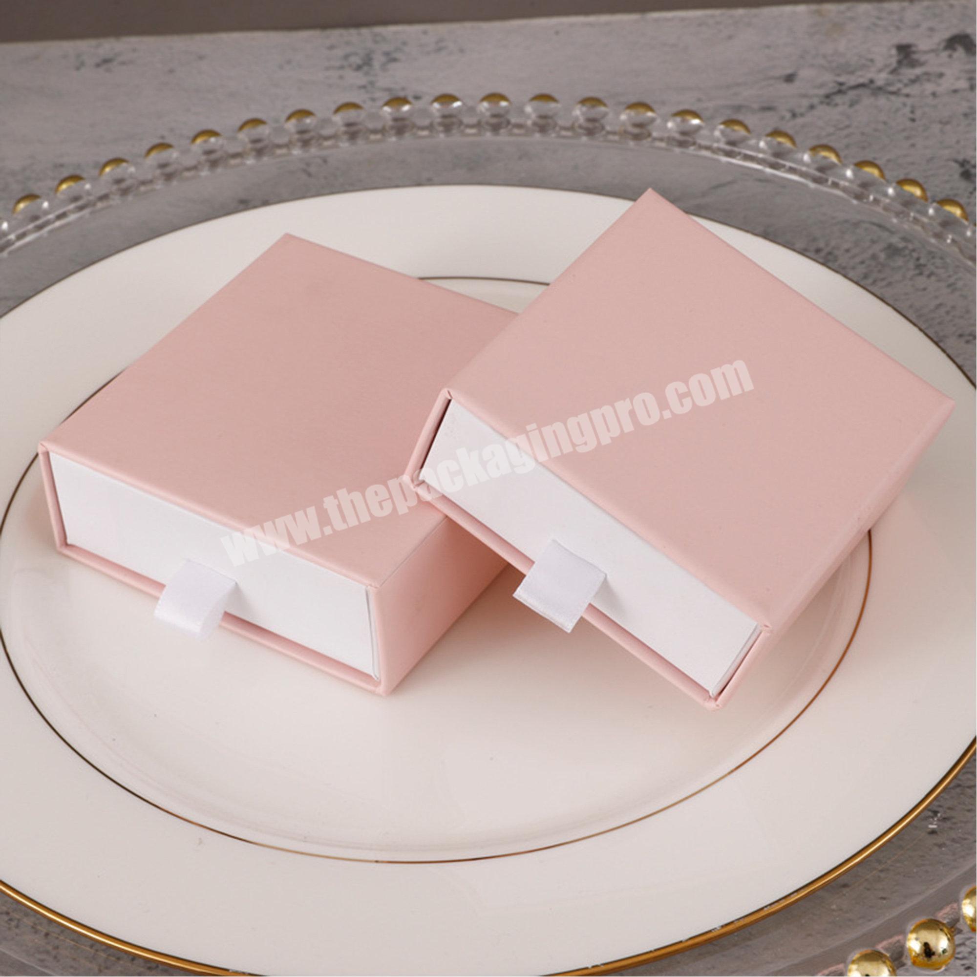 Pink Paper Box Small Jewelry Packaging Necklace Package Drawer Cardboard Box Square Kraft Wedding Gift Drawer Box