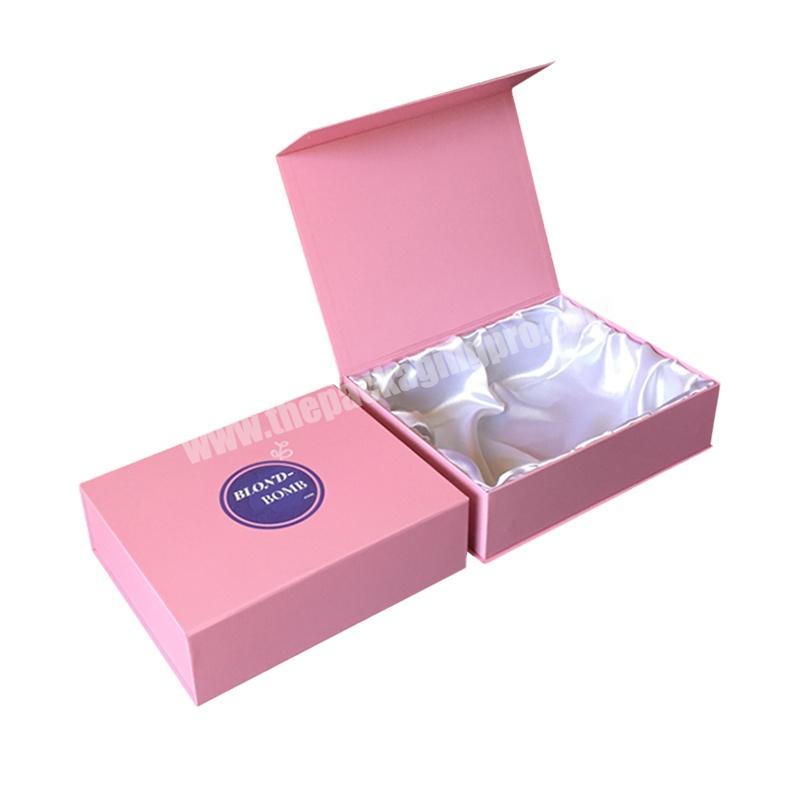 Pink printing customer design folding wedding bridesmaid small folding magnetic paper packaging gift box with silk insert