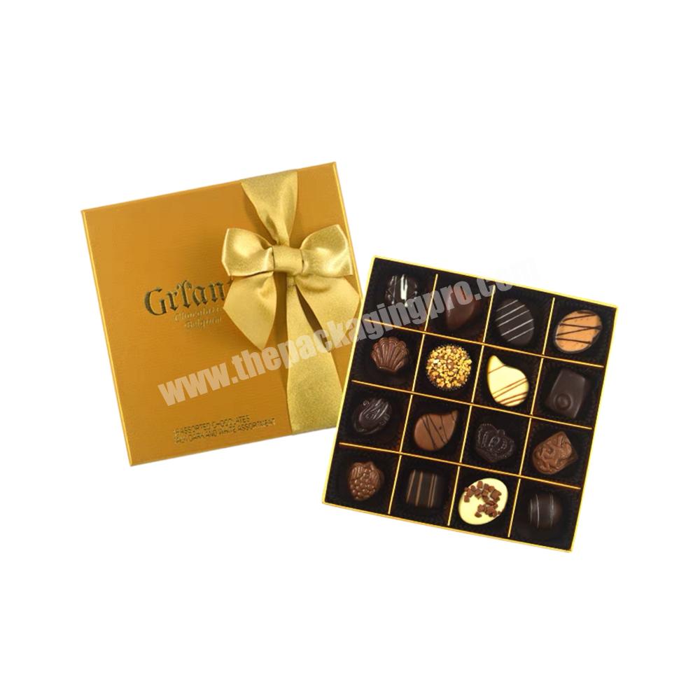 Premium Gold Card Paper Lid and Base Chocolate Packaging Rigid Cardboard Neck Gift Box with Ribbon