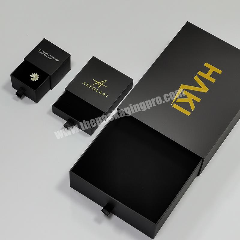 Pullout Presentation Hard Packaging Big Men'S Black Jewelry Box With Logo For Ring