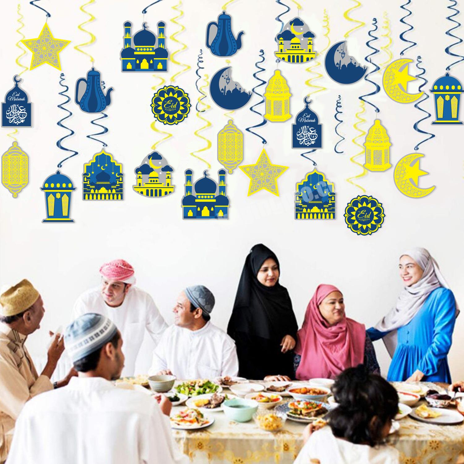 Ramadan decorations 2023 Eid Mubarak Ramadan Festival Star Moon Color banner Home decoration Ramadan Party decorations
