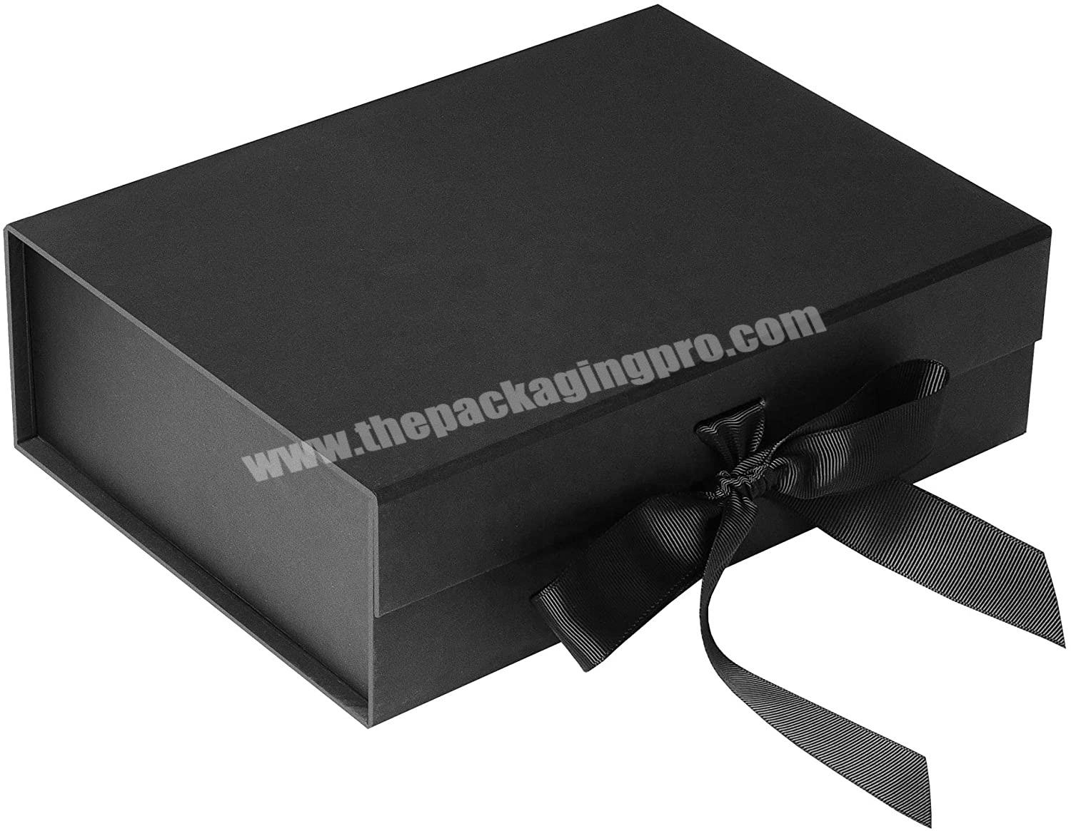 Recyclable Black Magnetic Gift Box with Ribbon and Lid for Wedding, Birthday, Christmas, Anniversary