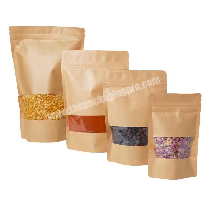 Recycled stand up pouch zip lock nuts packaging wholesale cheap pouch brown kraft paper zipper bag with window