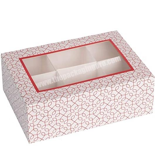 Red Colored Versatile Bakery Boxes with window and Six Sections Perfect for Sharing Snacks and Cookies