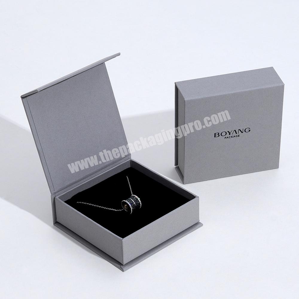 Rigid Cardboard Ring Earrings Necklace Gift Packaging Grey Small Square Jewelry Box Custom