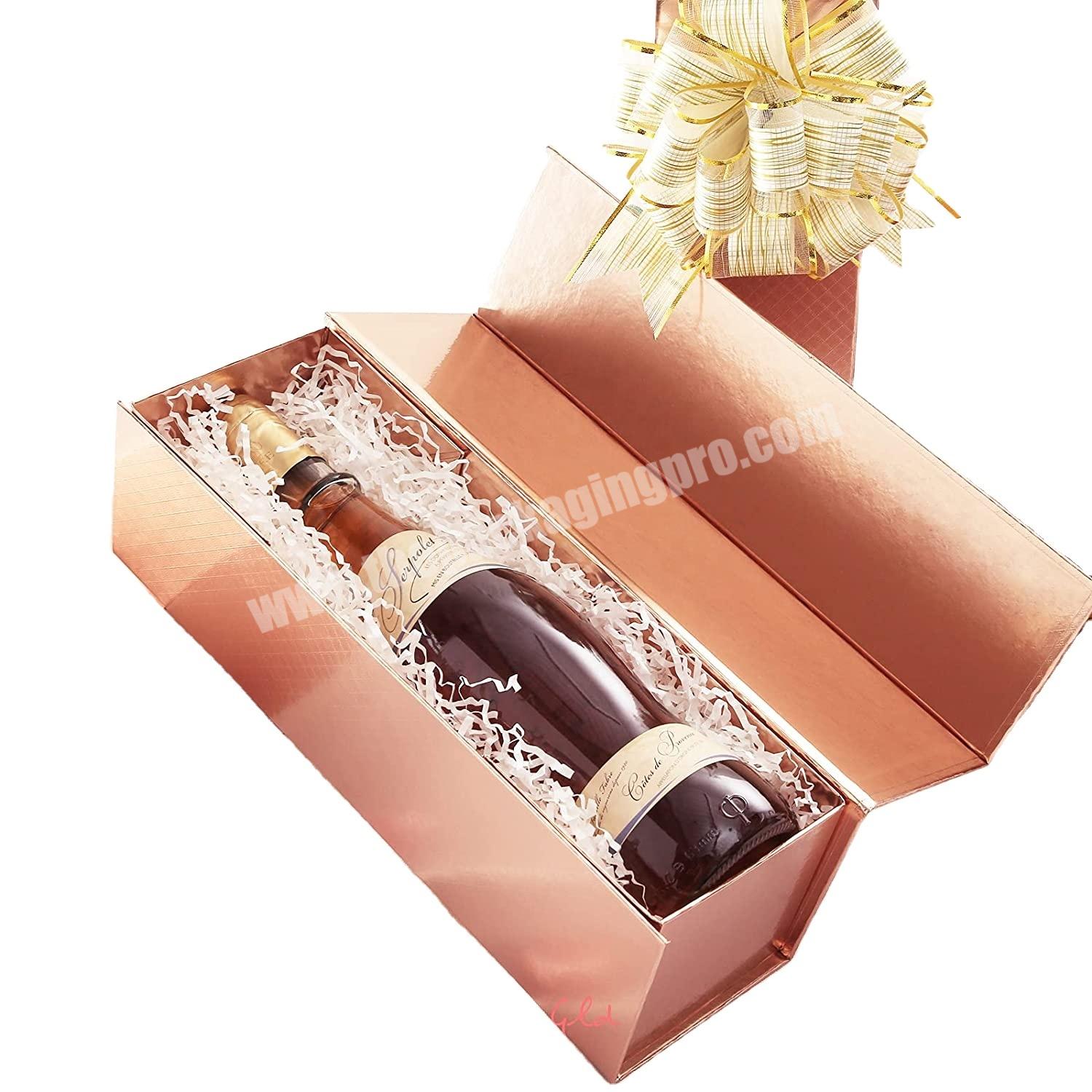 Rose Gold with Lattice Texture Wine Gift Boxes Magnetic Wine Boxes for Gifts, Liquor Gift Boxes