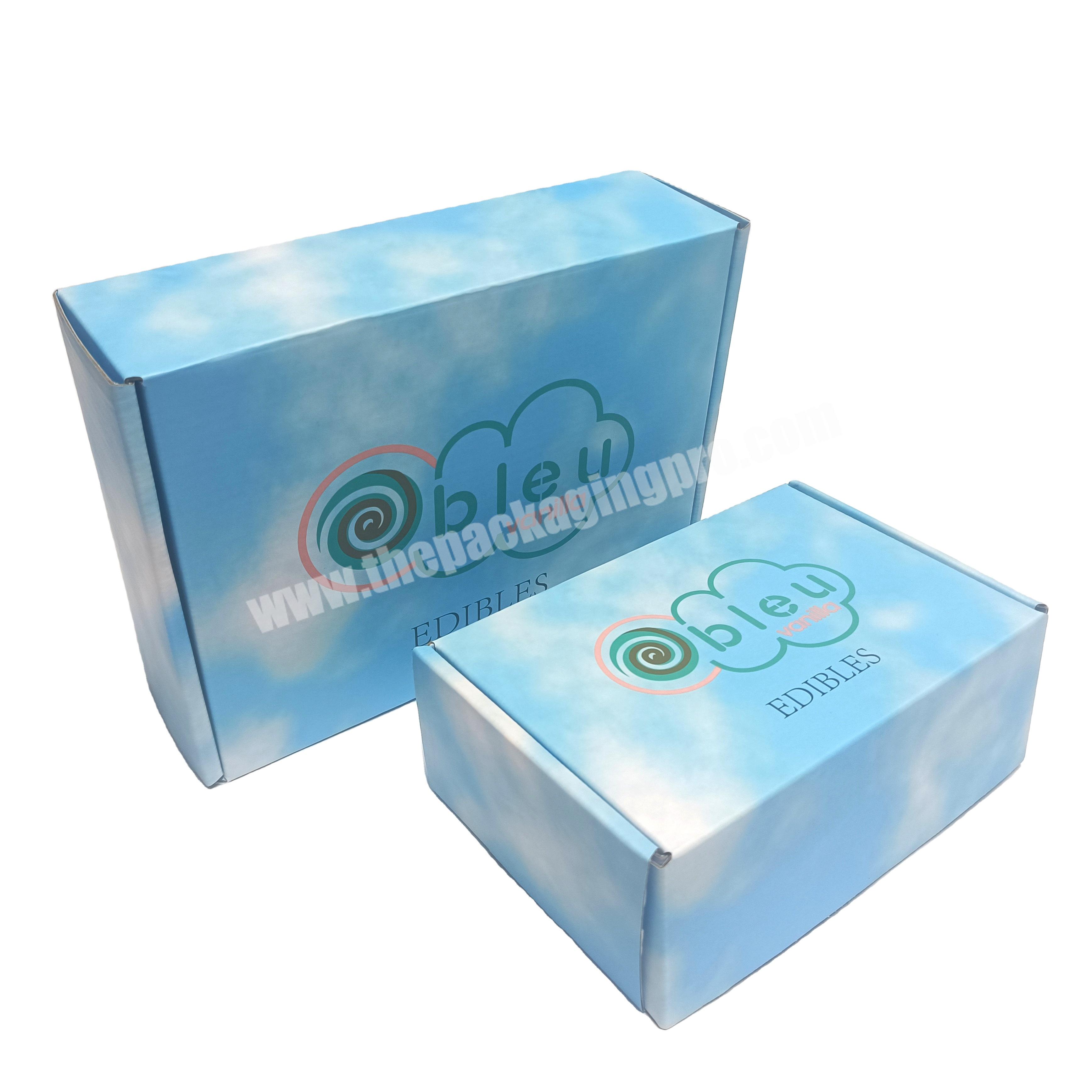 SENCAI  New Arrival Custom Blue Color Corrugated Cosmetic Skincare Packaging Paper Box With Cloud Print