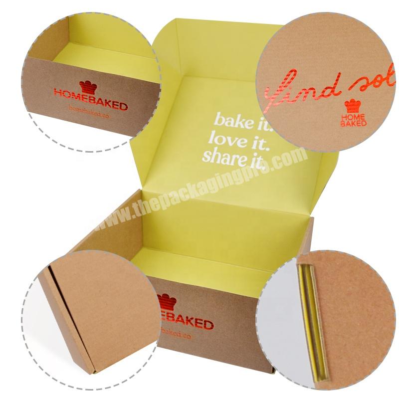 SENCAI Red Hot Foiled Logo Natural Kraft Paper Gift Corrugated Cardboard Shipping Box