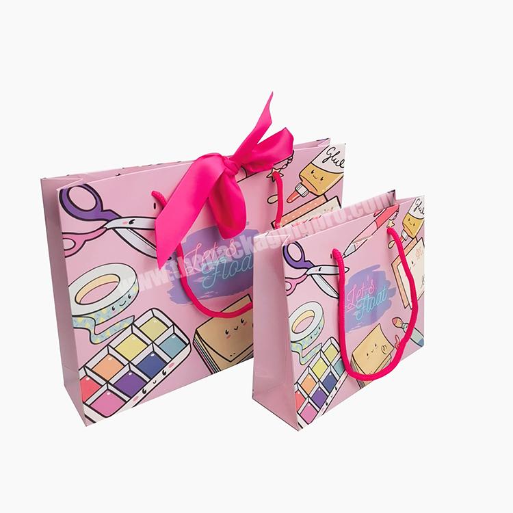 Sencai New Arrival Lovely Customized CMYK Printing Art Paper Bag With Ribbon For Gift Packaging