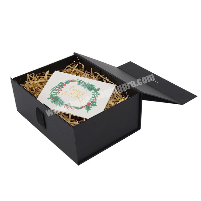 Silk Ribbon Foldable Collapsible Magnet Lid Black Cardboard Paper Birthday Present Box For Gift