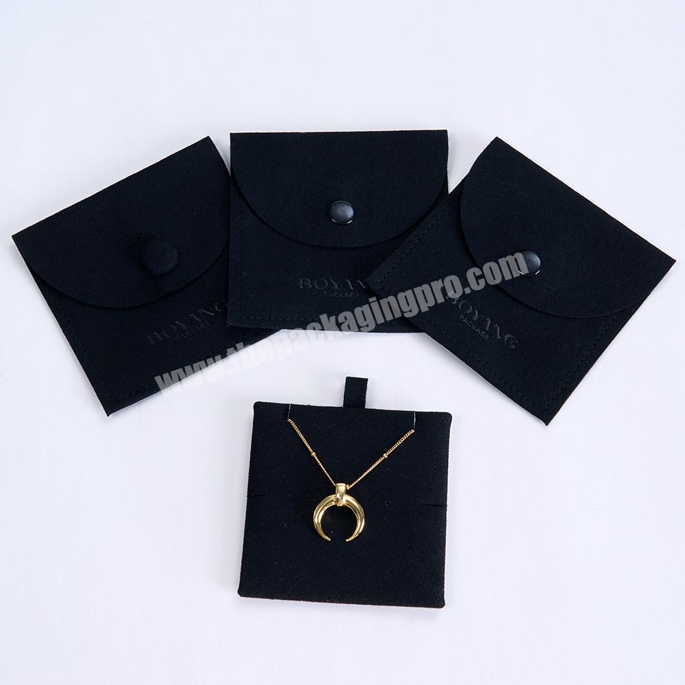 Small Earring Necklace Bracelet Ring Black Microfiber Snap Jewelry Bag Pouch Packaging Custom