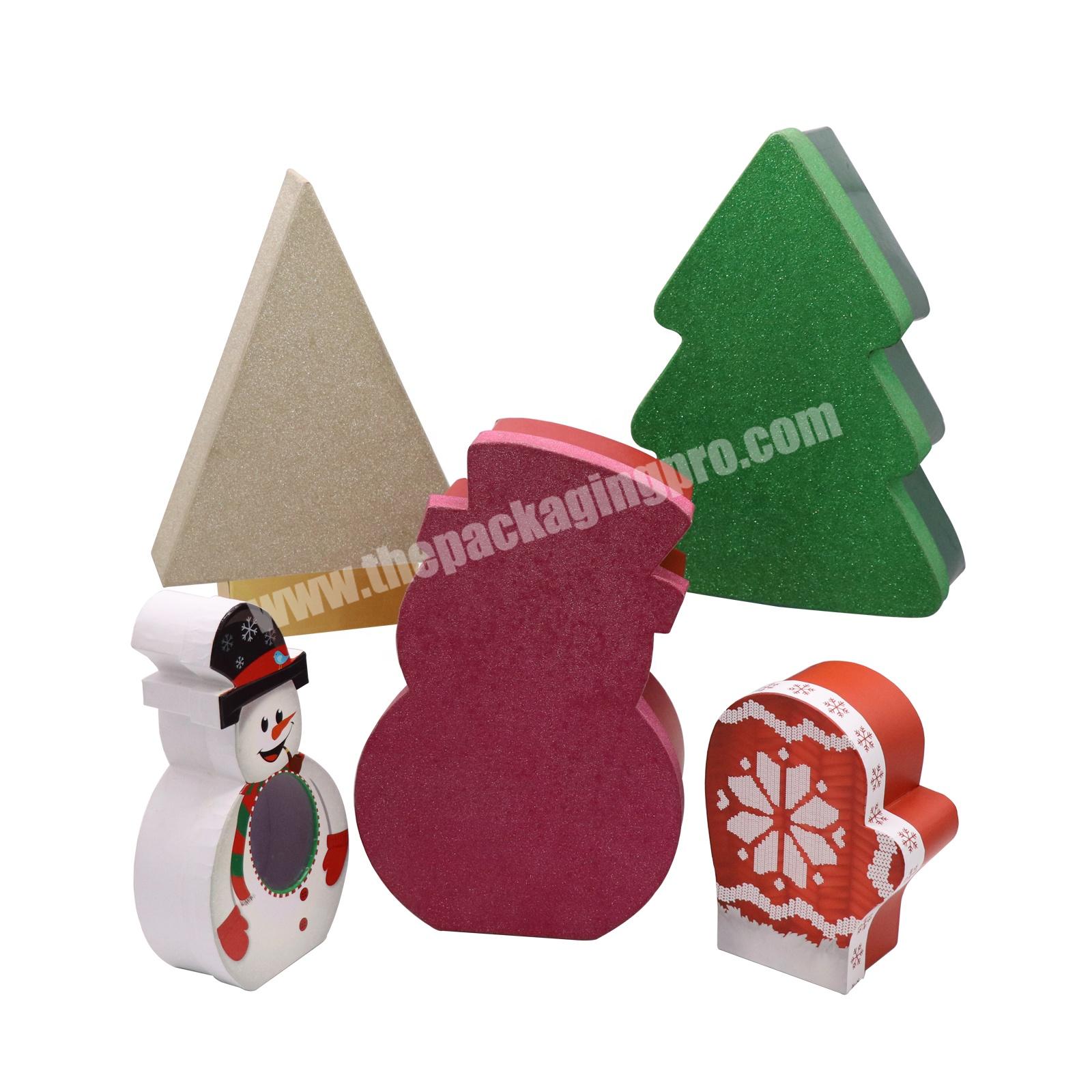 Snowman shaped paper cardboard gift box with lid luxury empty glitter Christmas gift packaging boxes custom printed paper boxes