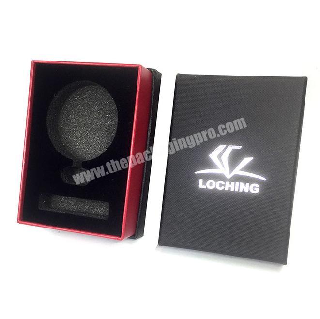 Texture black pocket watch paper gift packaging box with custom silver foil stamping logo