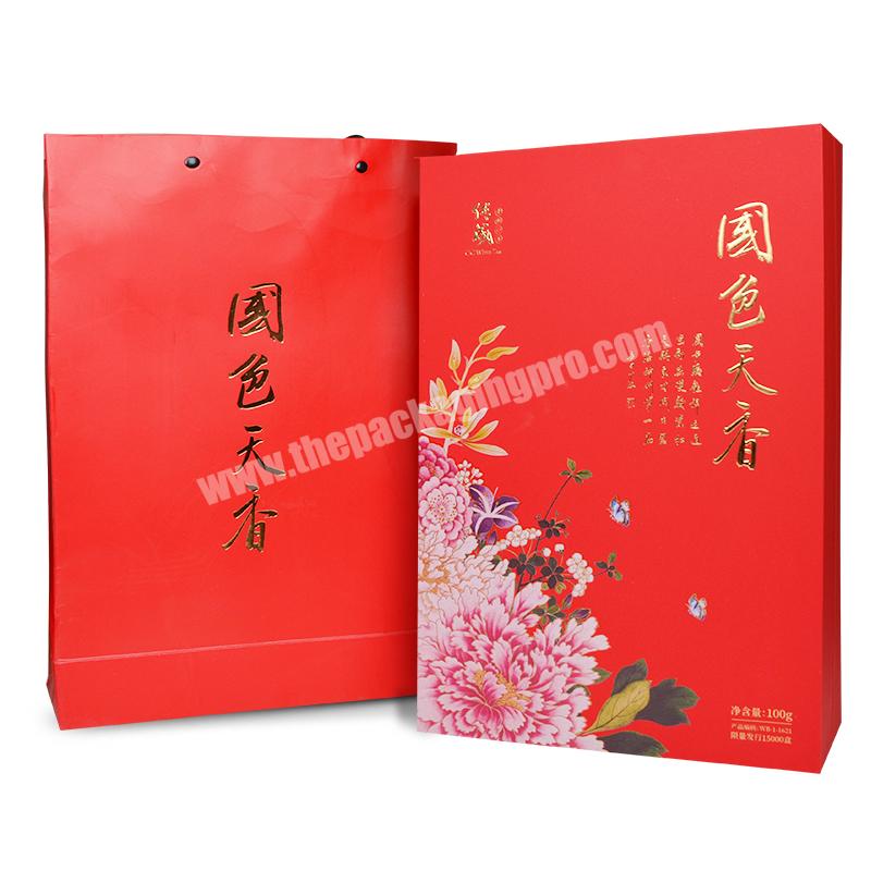 Top Sale Customized Paperboard Gift Tea Package Red Box Suit With Paper Bag