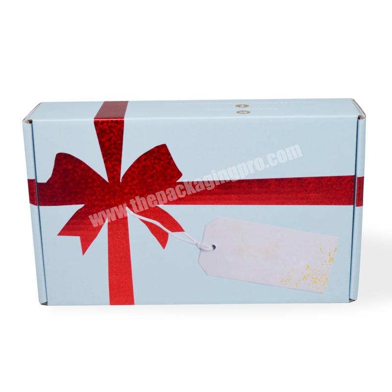 Unique Design Delicate Blue Color Customized Corrugated Paper Box For Gift Packaging With Bowknot Pint